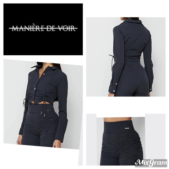 ‼️WOW‼️Maniere de Voir ruched detail shirt- navy blue- AND matchING pants ‼️ - Picture 2 of 13